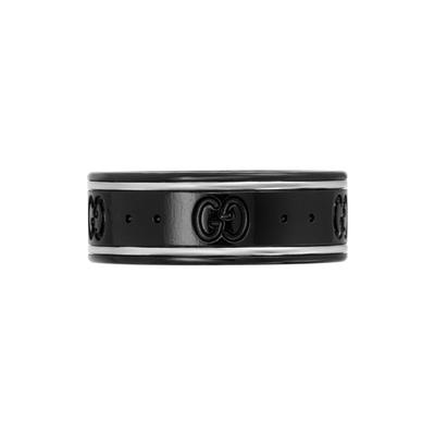 Anel Masculino Icone Logo Duplo G Estreito Ouro Branco 18K Brilhante Joias Prata Preta 225985-L19A1-8061