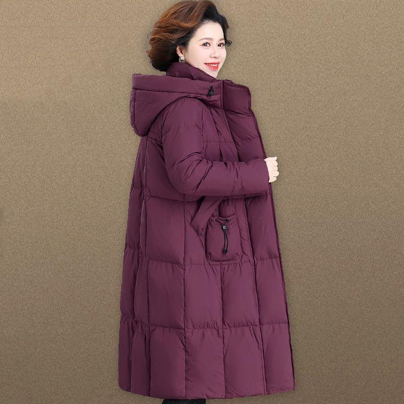 Weinrot Langer Daunenmantel Damen Winter Dick Warm Gesteppt Baumwolljacke Mit Kapuze Locker Oberbekleidung