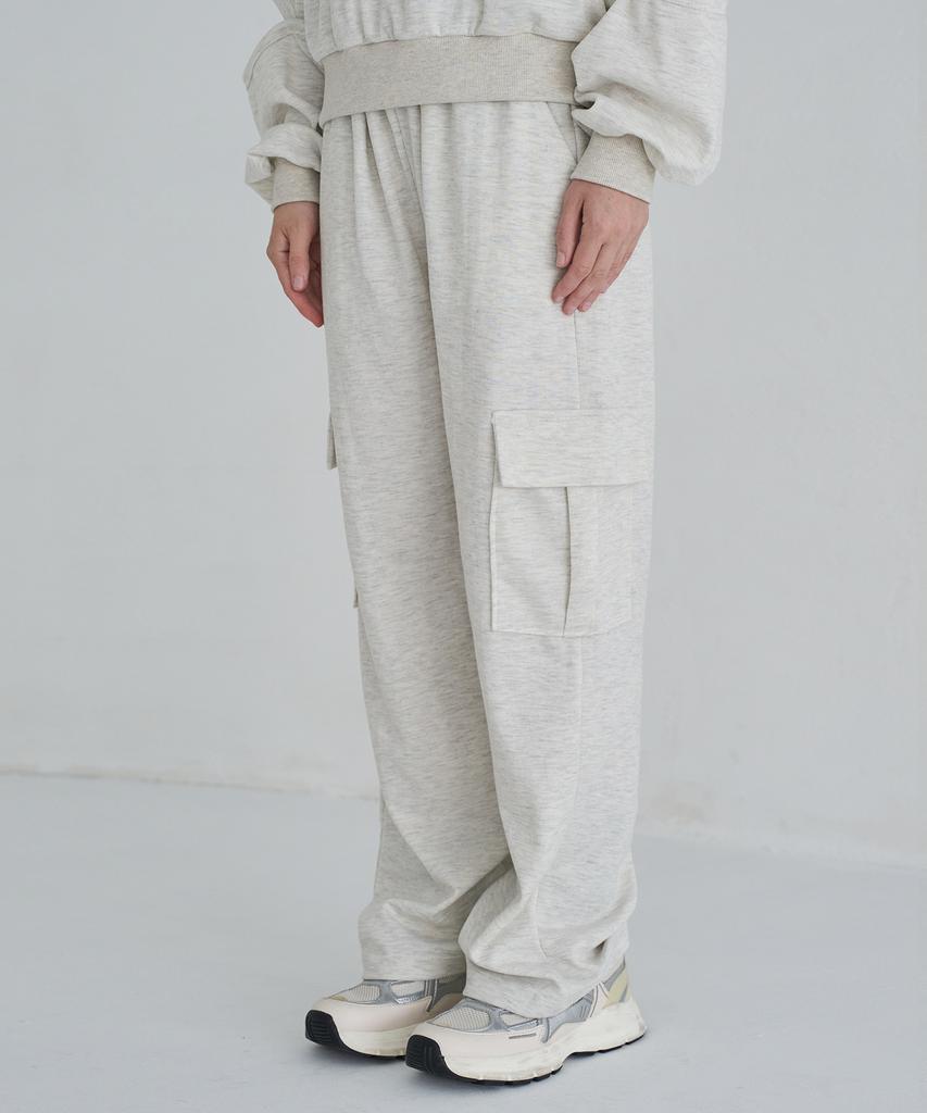 5OML Single-Pleat Wide Cargo Sweatpants (Oatmeal)