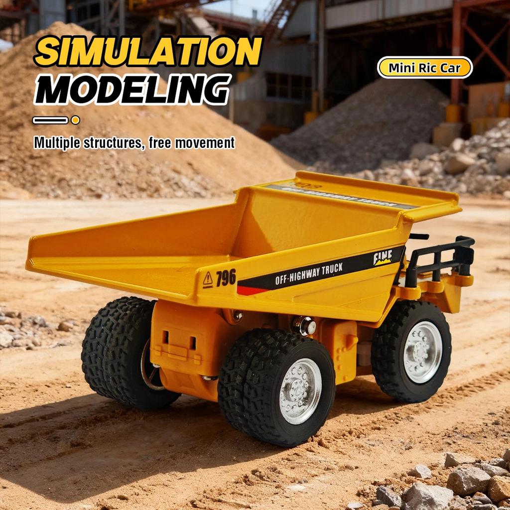 1/64 Mini Alloy Desktop Toy Rc Car Dump Truck Remote Controlled Trucks Model Engineering Vehicle Tabletop Collection Gift Boys