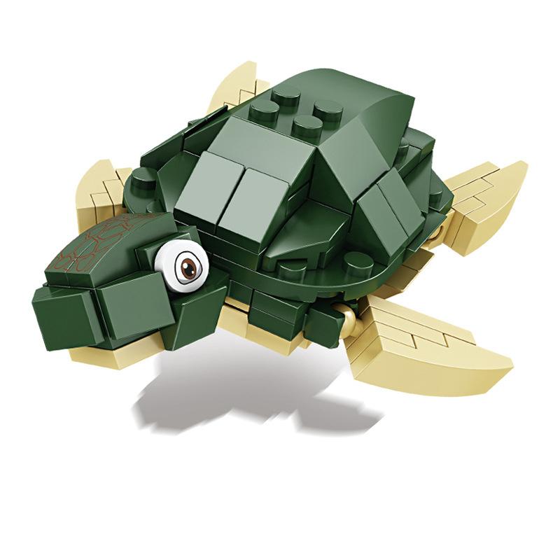 Creative Ocean World Animal Building Block Model Lobster Whale Dolphin Turtle Animal Small Particle Educational Assembly Toy