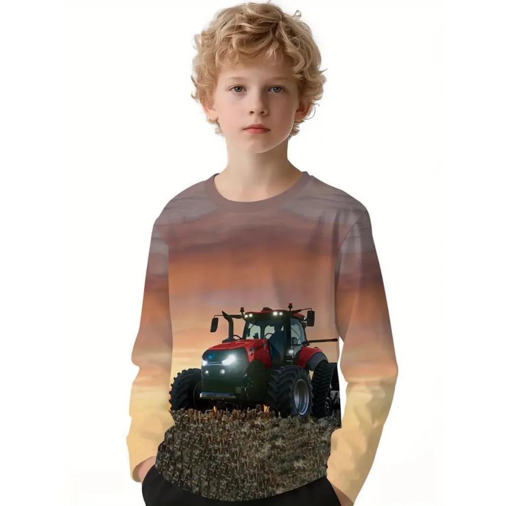 

Spring and Autumn Round Neck Retro Car Pattern 3D Printed Top Fashionable Casual Long Sleeved Children s Boy T-shirts 160