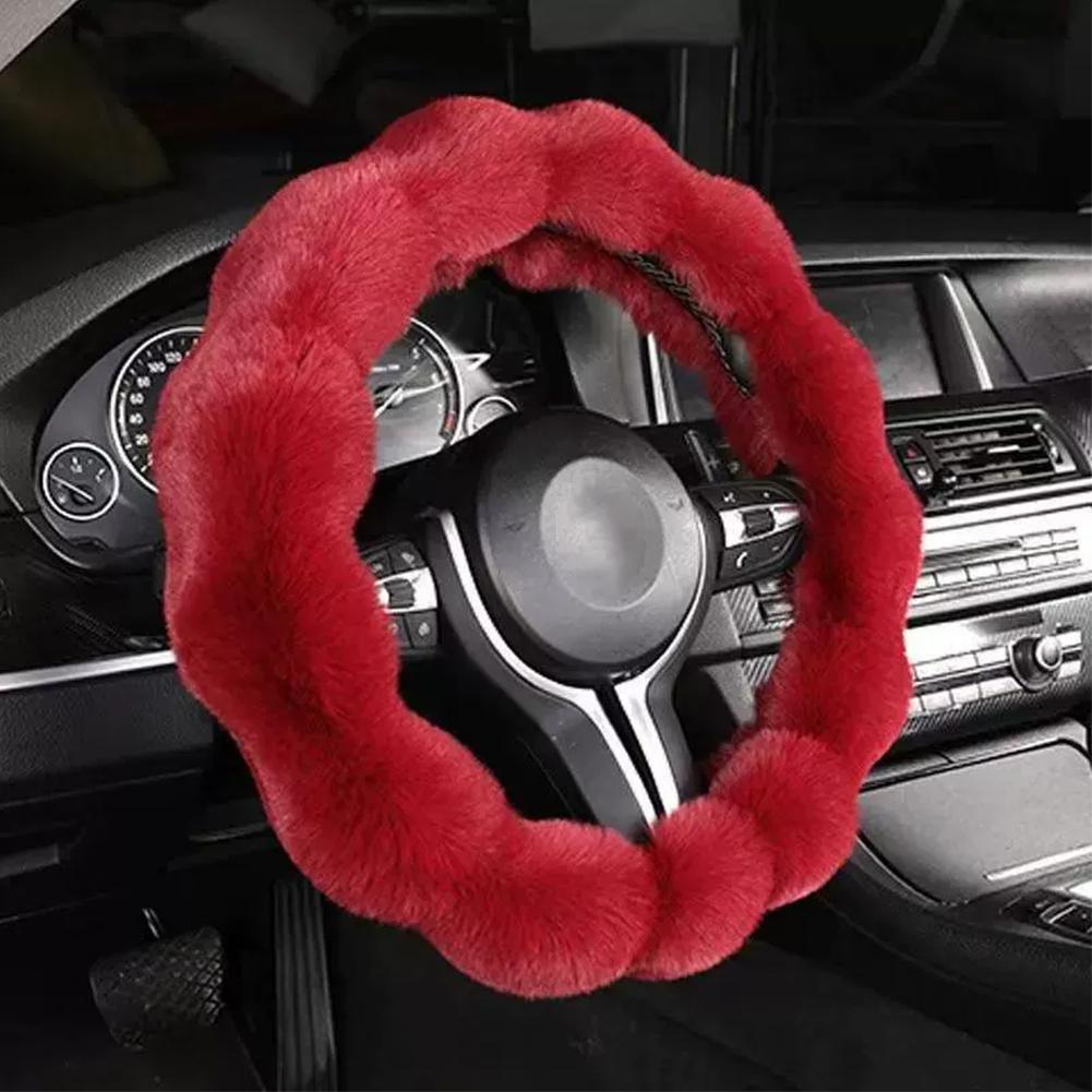 

Car Steering Wheel Cover Winter Warm Soft Fluffy Plush Car Steering Wheel Cover Cute Non-Slip Elastic Protector Grip for Winter красный
