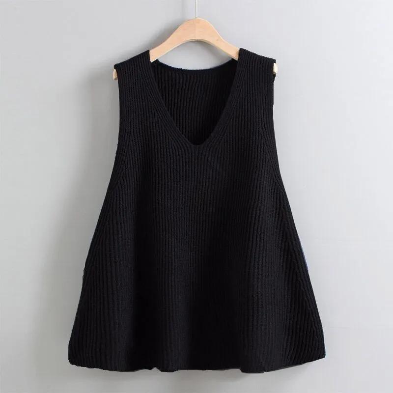 Maglione Pullover in Maglia da Donna per Primavera e Autunno Design Senza Maniche Scollo a V Maglia Sottogiacca