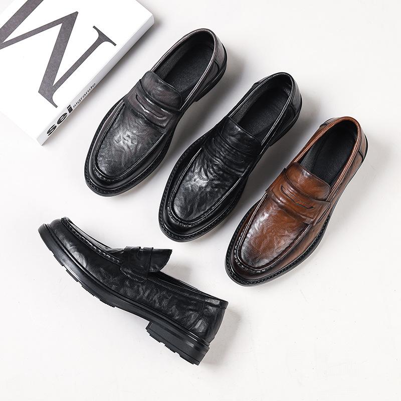 Leather shoes men's genuine leather one-pedal fashion casual Doudou shoes autumn and winter foot cover British style versatile shoes 41018-W