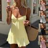 Abito midi da donna con scollo a V senza maniche, vestibilità aderente, casual, tinta unita, abito estivo