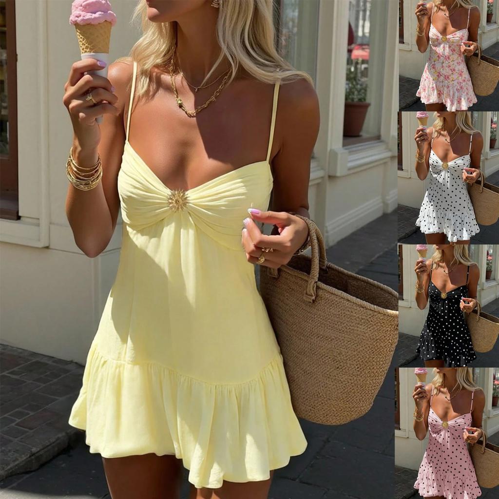 Abito midi da donna con scollo a V senza maniche, vestibilità aderente, casual, tinta unita, abito estivo