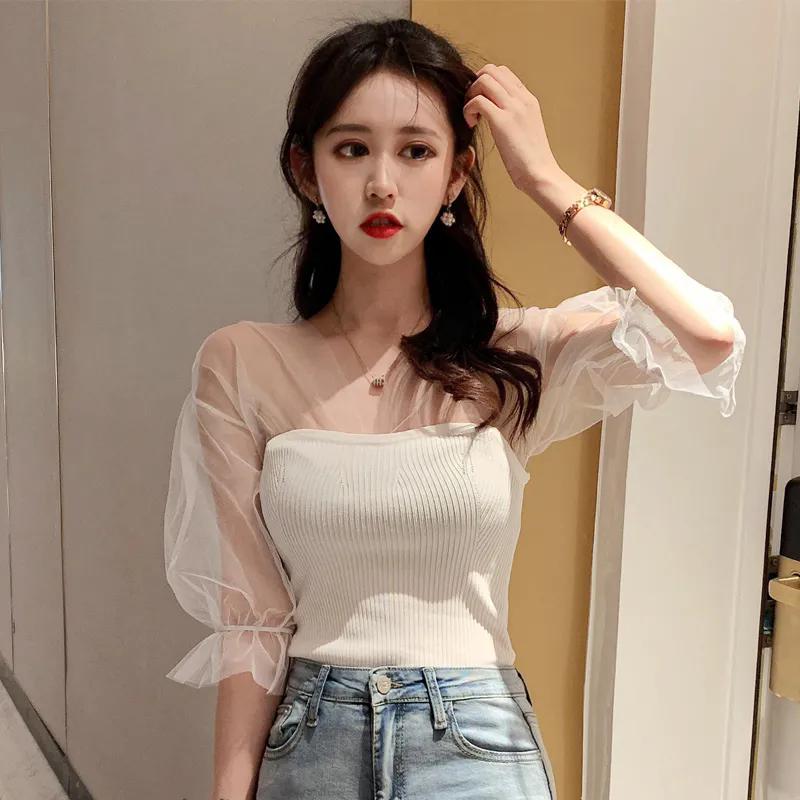 

WTEMPO Весна-лето кружевные лоскутные дышащие рубашки женские ретро элегантные повседневные свободные тонкие топы с V-образным вырезом One Size белый