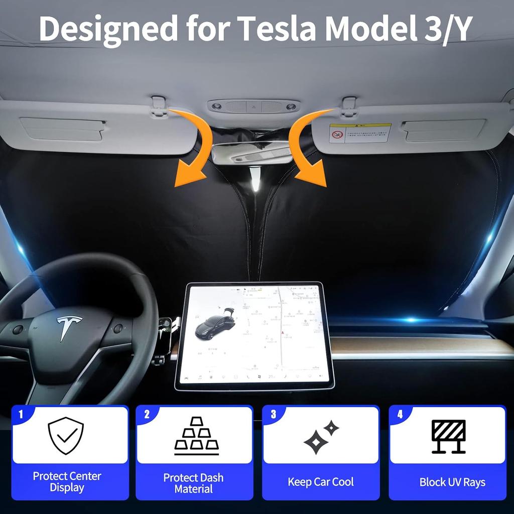 Upgraded Sunshade, Improved UV Protection Fabric, Foldable Front Sun Shade,  Accessories For Tesla Model 3/Y/Y Juniper 2016 To 2026