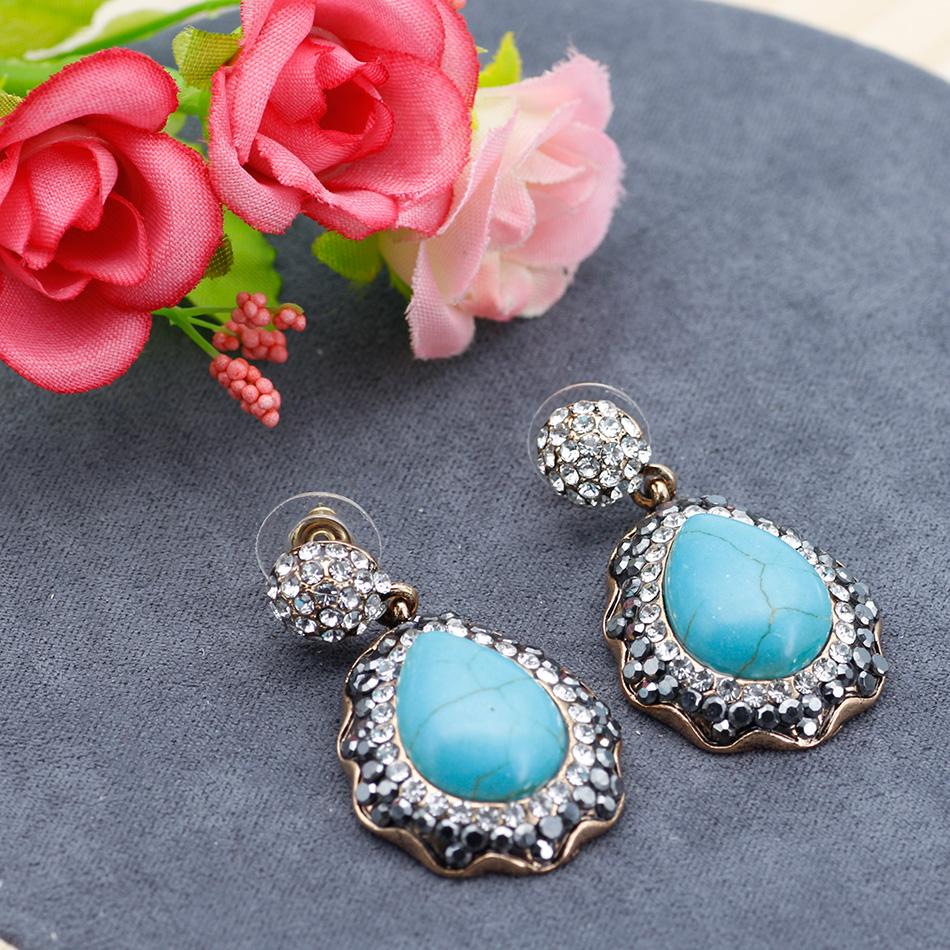 Nové Bohemia Vintage visací náušnice pro ženy přírodní kámen plný křišťál Etnické svatební náušnice s kapkou vody design turecké značky
