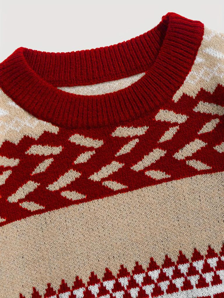 Women's Retro Argyle Color Block Pullover - Warm, Soft, Long Sleeve Crew Neck Sweater for Autumn/Winter