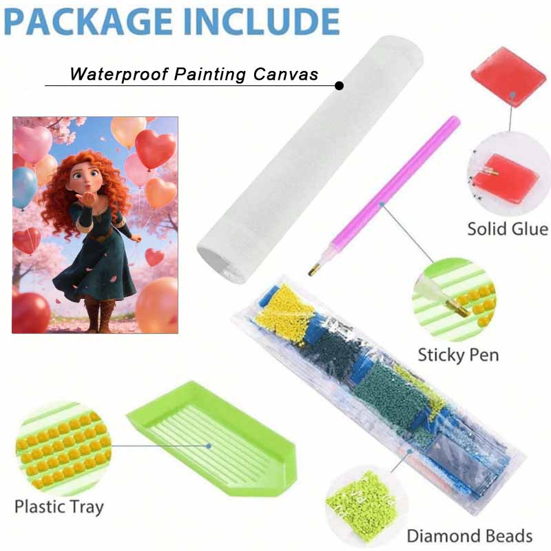 Disney Diamond Painting Kit Unframed Brave Merida With Balloons Classic Style Home Decor Craft, Perfect Gift Idea