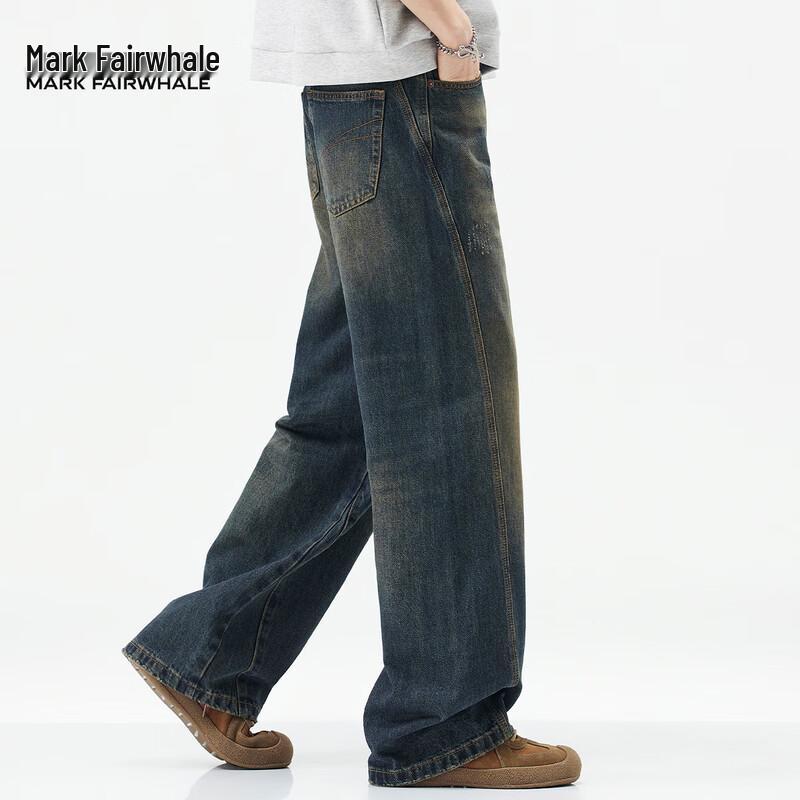 Mark Fairwhale Men's Retro Distressed Loose Straight-Leg Jeans
