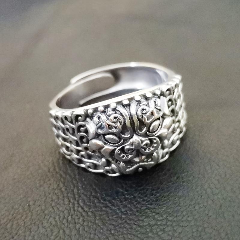 Pixiu Prosperity Thai Silver Ring - Ancient Style Retro Men's Open Taotie Design