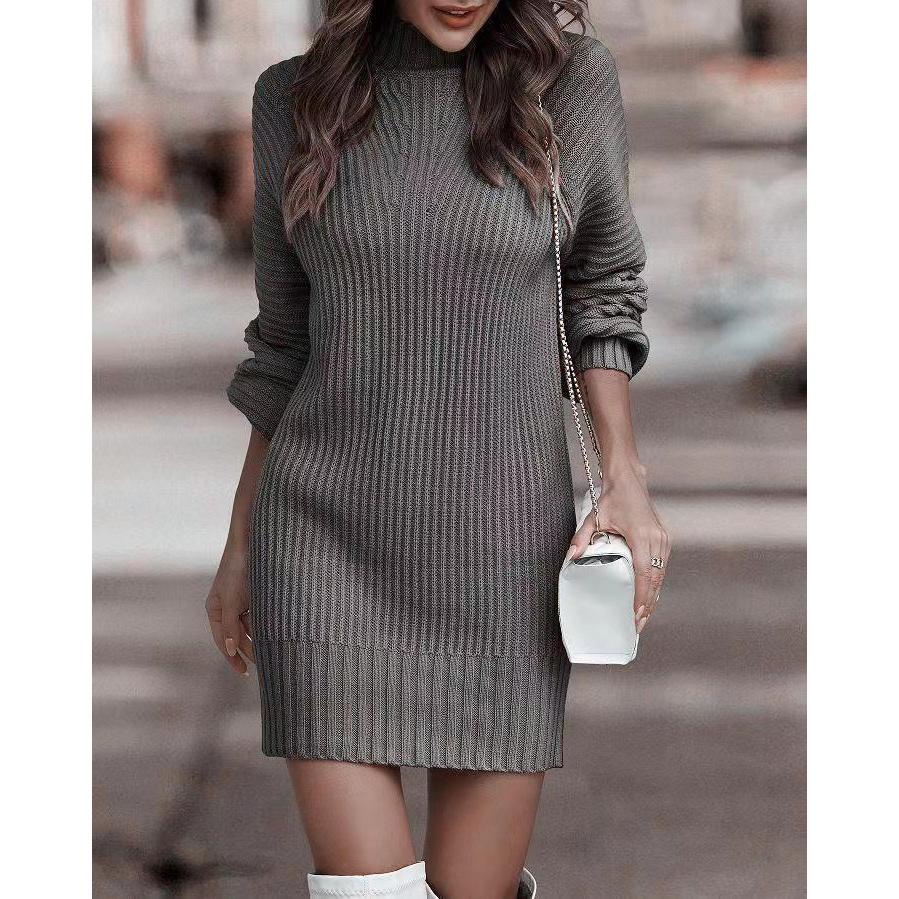 Fashionable Long Sleeve Polo/Turtle Neck Sweater Women's Dress Autumn/Winter Pure Color