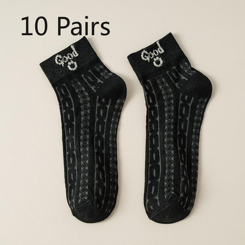 10 Pairs of Women's Summer Thin New Camellia Hollow Mesh Crystal Silk Breathable Socks
