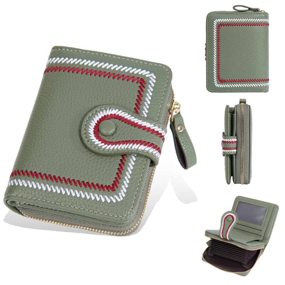 Womens Short Wallet With Zipper Closure And Embroidered Design For Daily Use