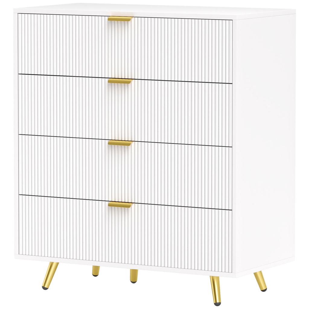 Elegant Four Drawer Bedside Table White