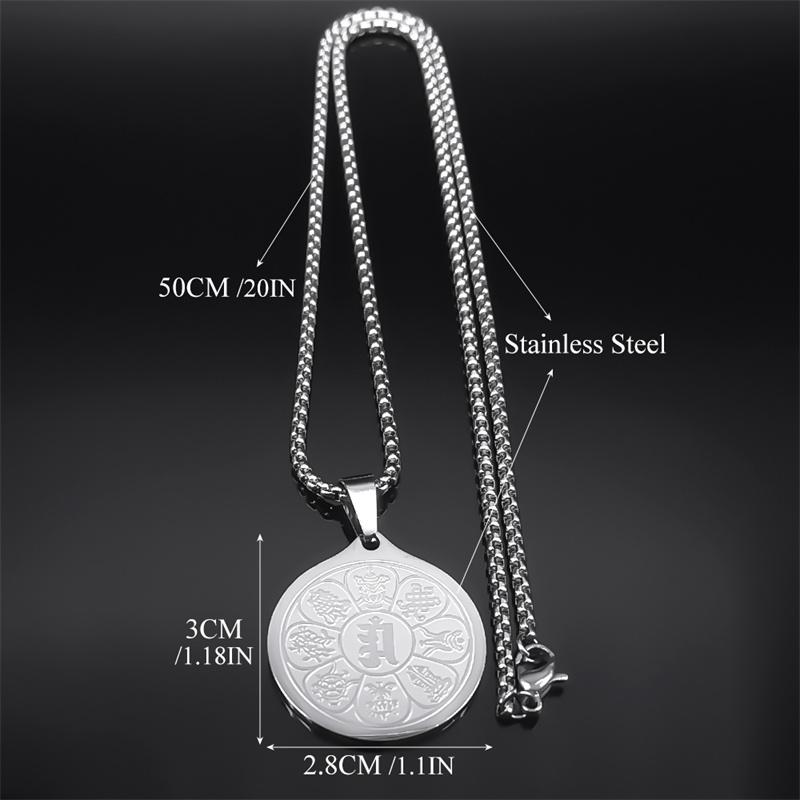 Eight Auspicious Treasures Six Character Mantra Lotus Medal Necklaces for Men Women Stainless Steel Eight-Treasure Lotus Jewelry
