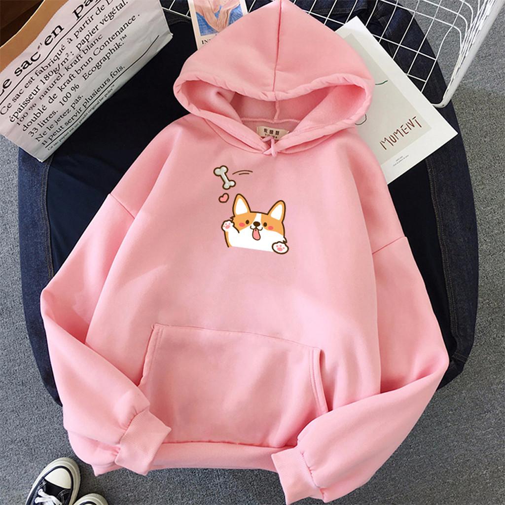 Women's Print Hoodies Pullover Long Sleeve Drawstring Sweatshirts with Pocket