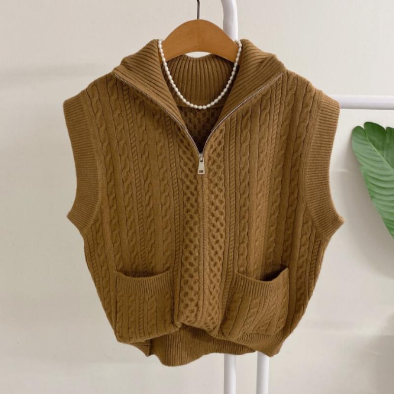Honey J High Neck Cable Knit Zip Vest 3color