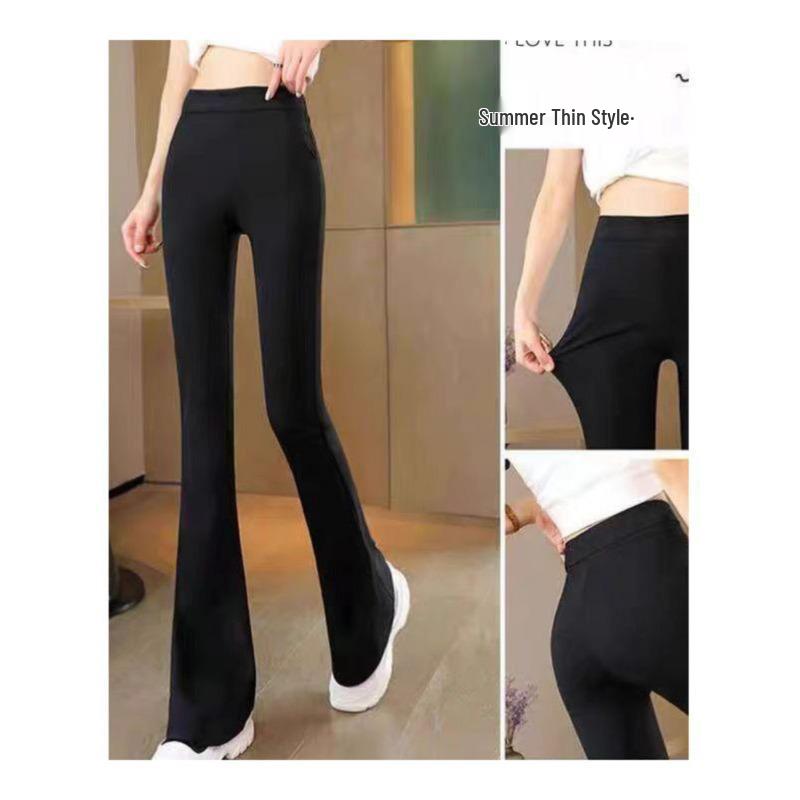 Women's Spring/Autumn Black High-Waisted Elastic Slimming Bell-Bottom Micro-Flare Pants