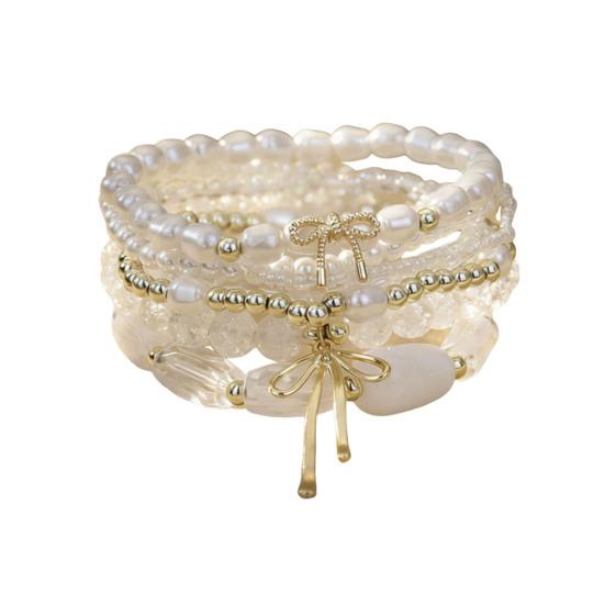 1 Set Bohemian Beaded Bracelets for Women Bow Knot Charm Holiday Bracelets Stackable Stretch Bracelets for Beach Summer Vacation Party