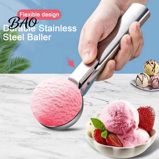 Ice Cream Scooper Fruit Scoop, Stainless Steel with Trigger Non-Slip Handle, Rebound Scoop Heavy Duty Metal for Balls Baller