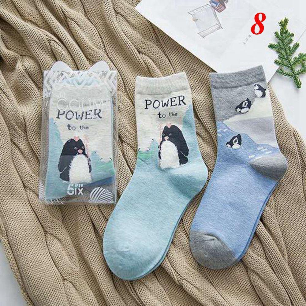 2Pairs Women Cute Casual Creative Hosiery Cotton Lovers Socks Cartoon Printed