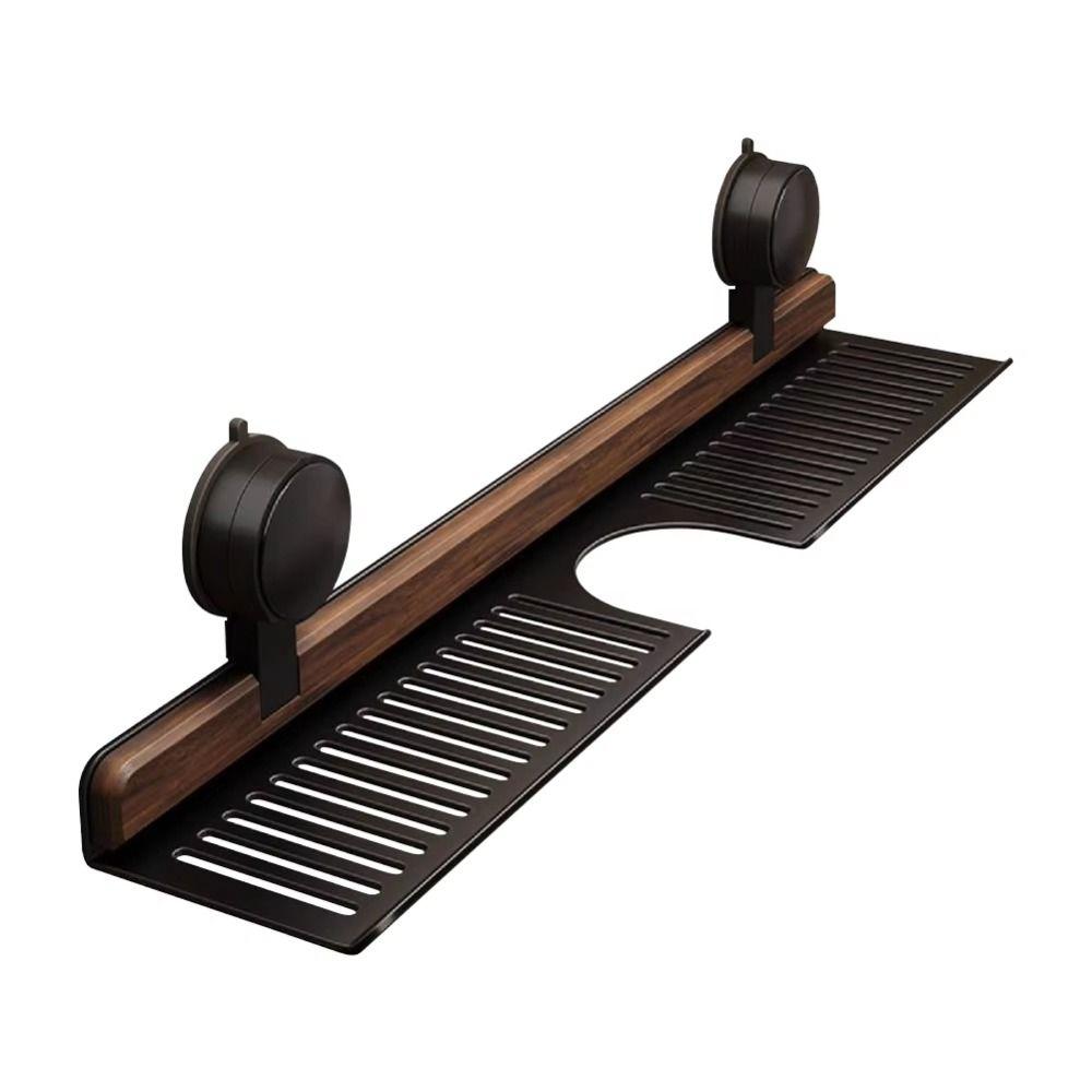 Walnut Finish Suction Cup Bathroom Shelf No Drill Shower Shelf Bathroom Organizer  Bedroom