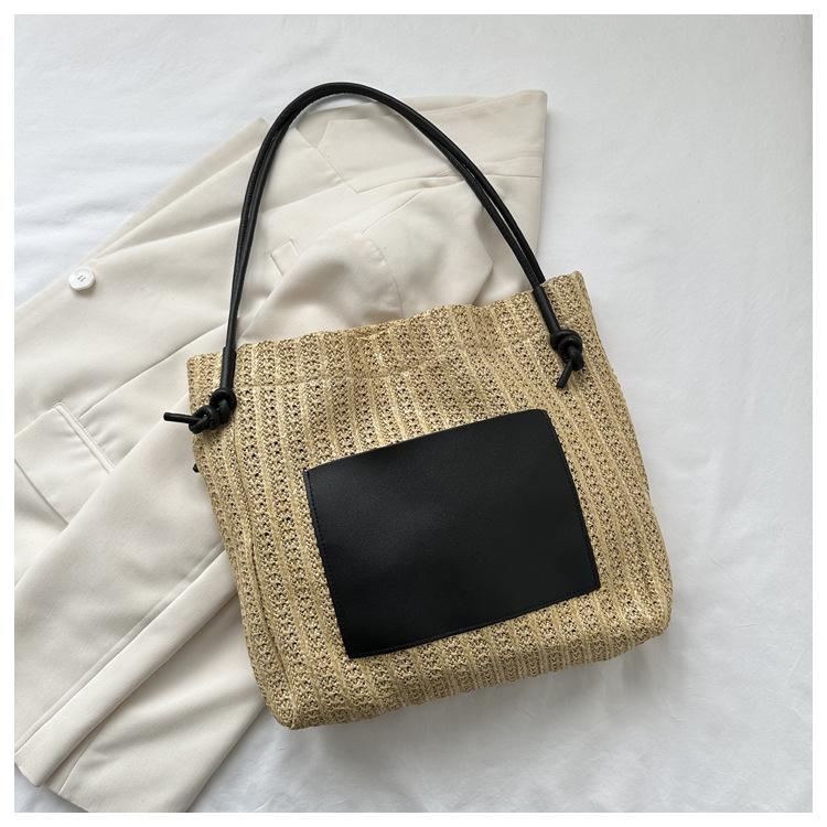 Summer straw bag women's 2025 new large-capacity woven shoulder bag high-end texture niche commuter tote bag