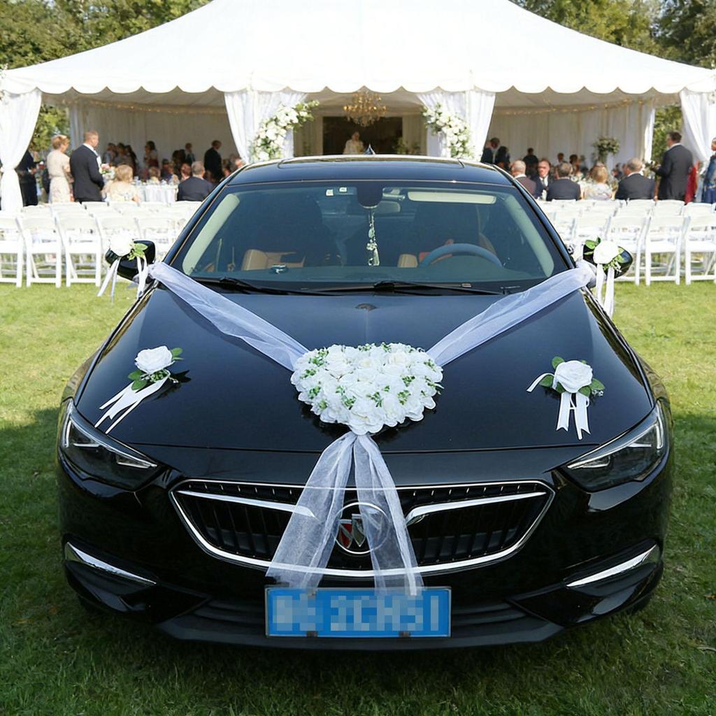 Weißes Dekoratives Künstliche Blumen Set mit Bändern für Hochzeitsauto