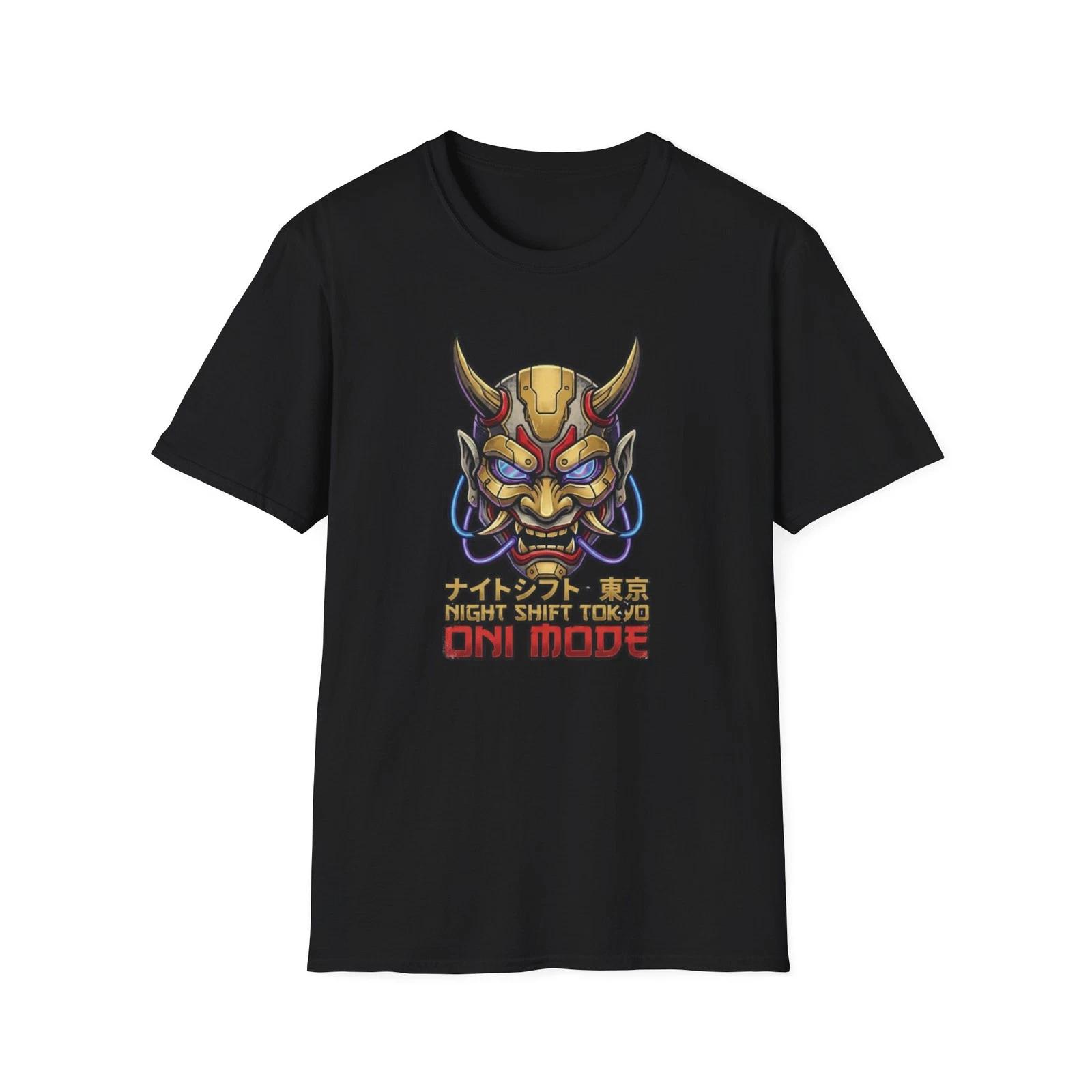 Oni Mask T-Shirt Japanese Demon Tokyo Night Streetwear Anime Cyberpunk Graphic 2XL