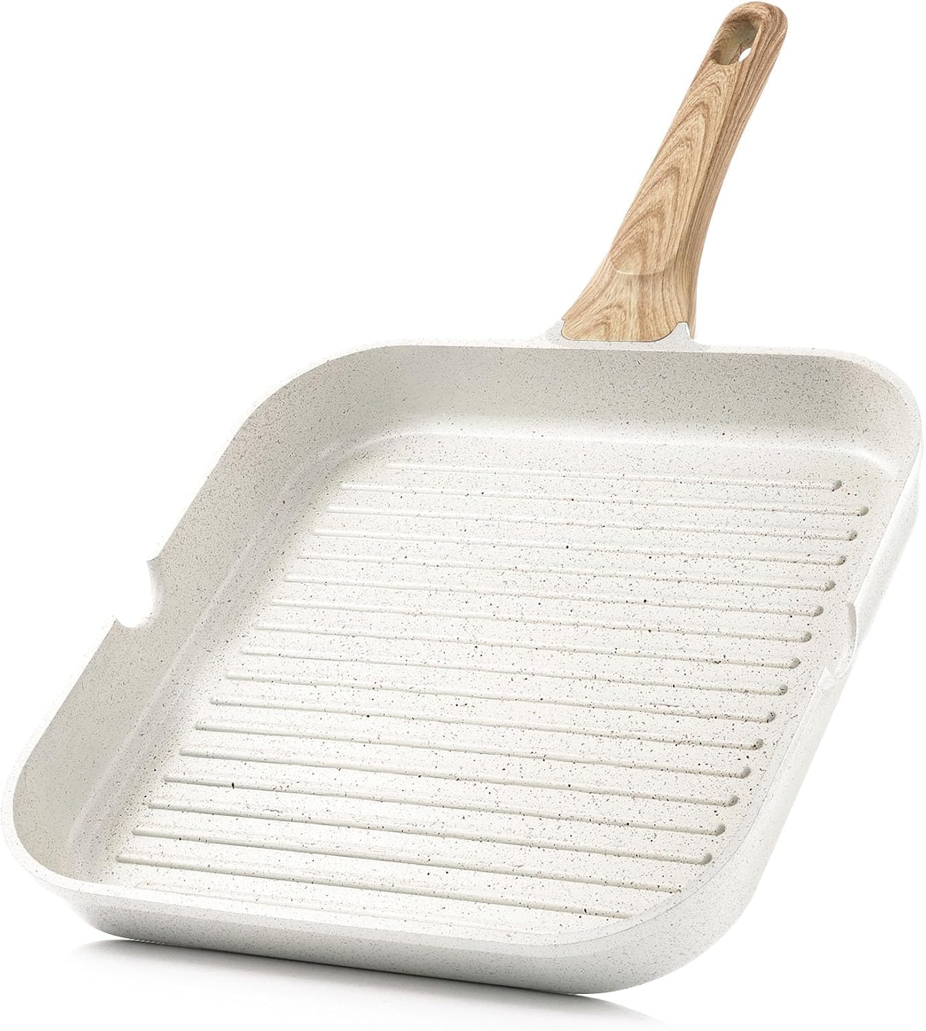

SENSARTE Grill Pan 28cm Ceramic Coated Rectangular Frying Pan IH Gas Compatible with Double-Sided Pouring Spouts Non-Stick One-Year Warranty White