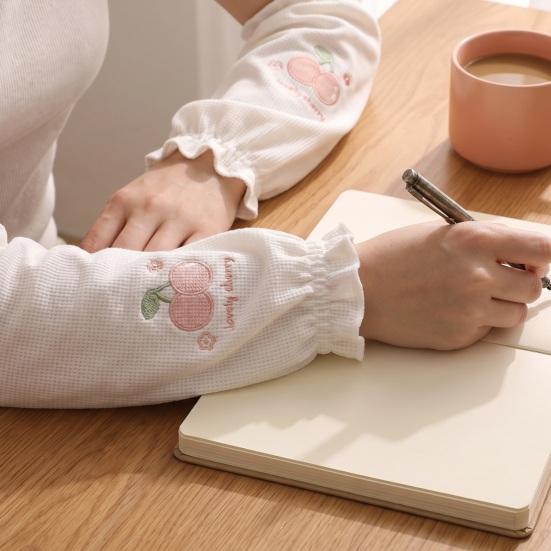 Cute Aesthetic Sleeve Covers Winter Stain Resistant Sleeves, Cherry Embroidery Print, Waffle Fabric Anti-dirty Arm Elastic Cuff Protectors for