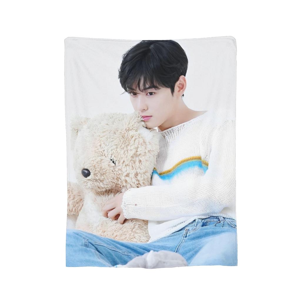 Coperta Cha Eun Woo Pile Corallo Peluche Inverno Kpop Portatile Leggera Sottile Coperte da Lancio per Letti Divano Trapunta