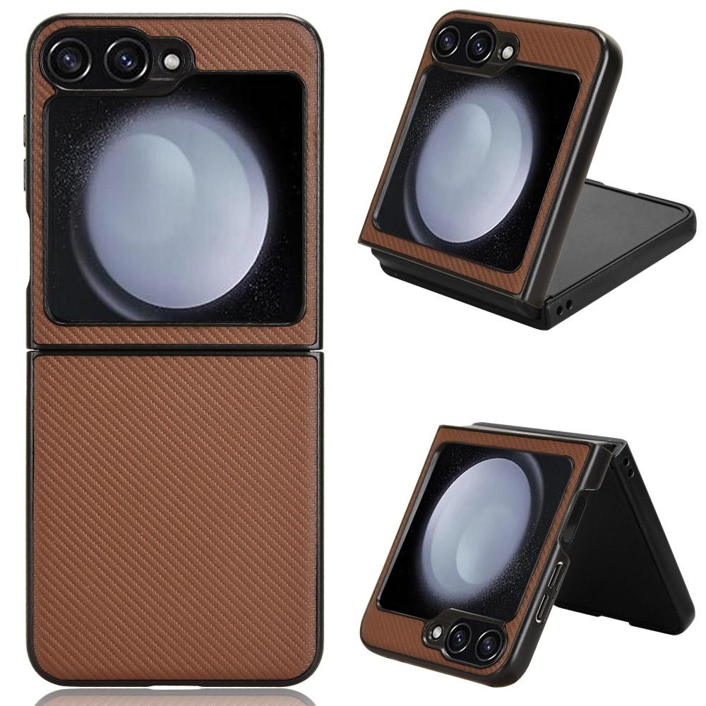 

For Samsung Galaxy Z Flip7 FE 5G/Z Flip6 5G Case Carbon Fiber Texture PU+PC Drop-Proof Phone Shell Brown