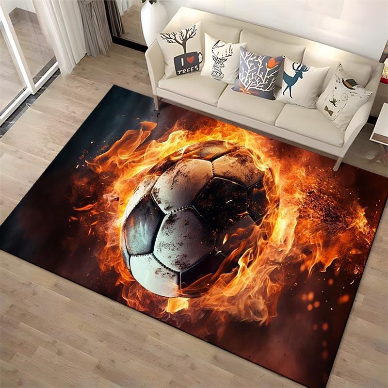 Fiery Soccer Ball Design Carpet for Living Room or Bedroom Decor Suitable for Use As an Anti-slip for Living Room Bedroom Sofas
