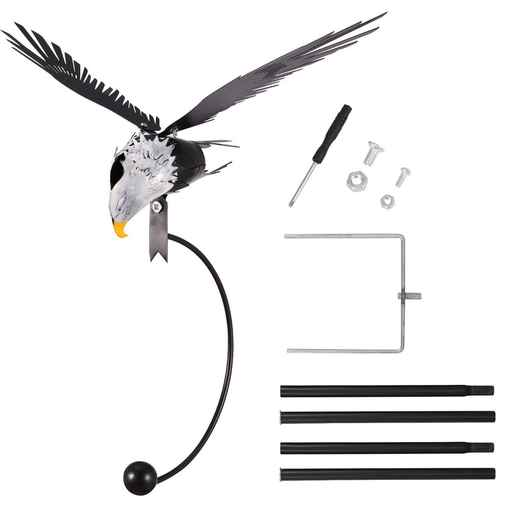 Owl Wind Chime Iron Wing Flapping Eagle Wind Sway Spinner Life-Like Weather Resistant Sunflower Garden Stake Decoration