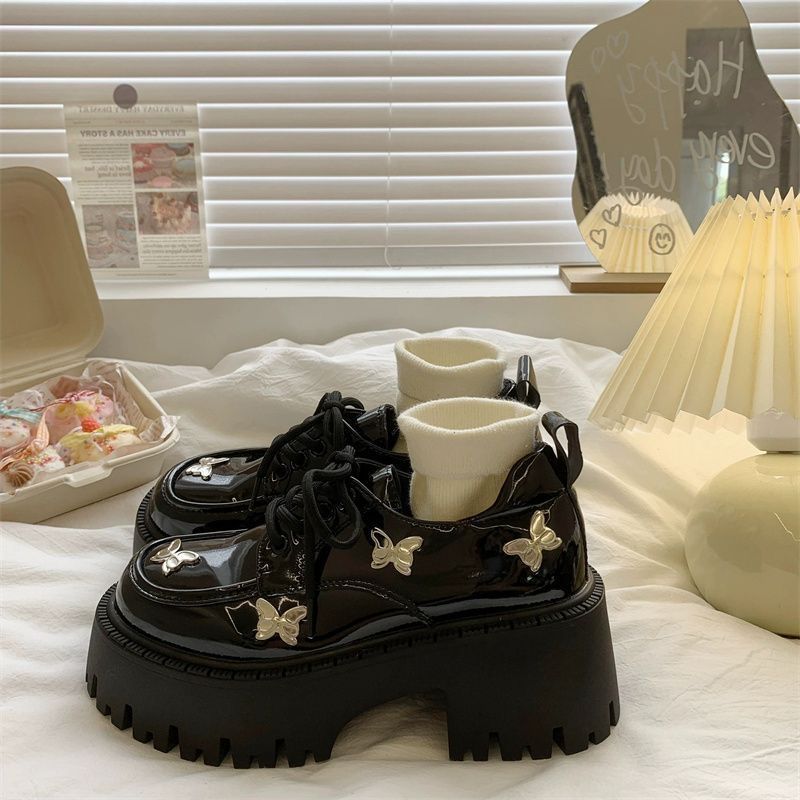 Retro simple muffin thick-soled high single shoes 2025 spring new high-value metal butterfly jewelry loafers