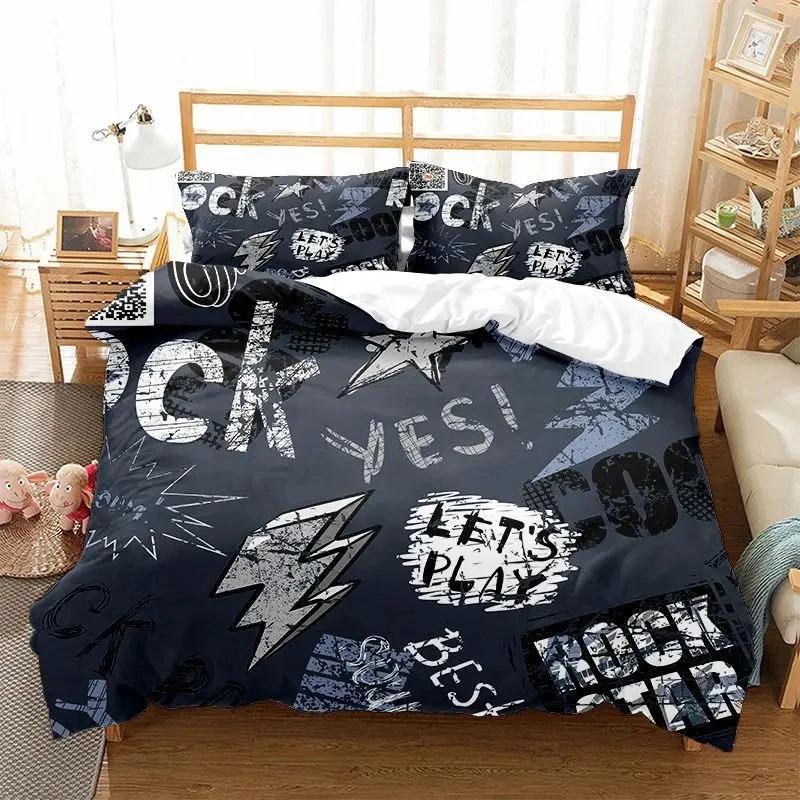 Hippie Graffiti Duvet Cover Set King Queen Size for Boys Youth Polyester Comforter Cover Modern Street Art Bedspread Cover