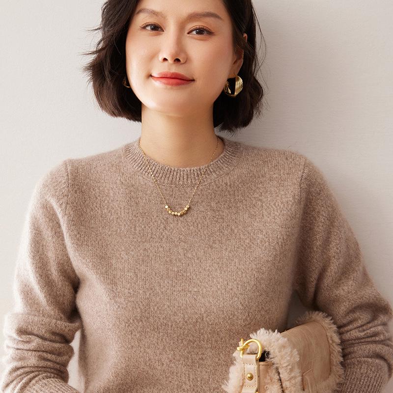 Women's Loose Round Neck Cashmere Sweater - Seven-Stitch, Long Sleeve, Versatile Pullover Top