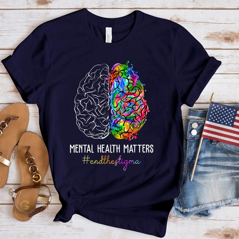 Fashion Women T Shirts Mental Health Awareness Mental Health Matters Print Funny Short Sleeve T-Shirt Lady Casual Summer Shirt