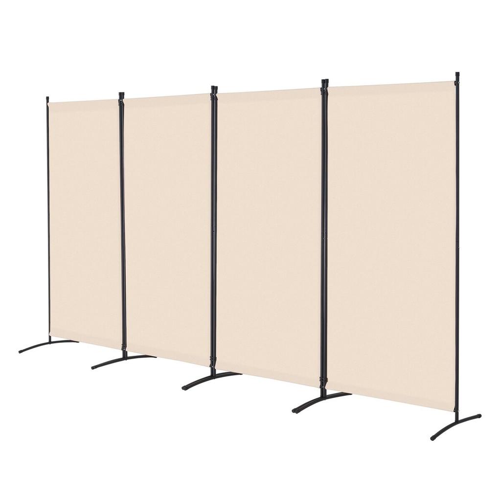 Room Divider 4 Panels Fabric Room Privacy Screen for Office Bedroom Beige