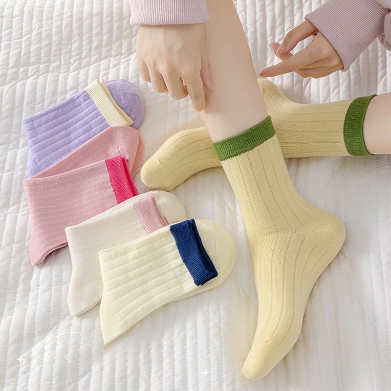 10 Pairs Women's Comfortable Mid Calf Socks Breathable Chic Knit Stripe Printed Female Sock