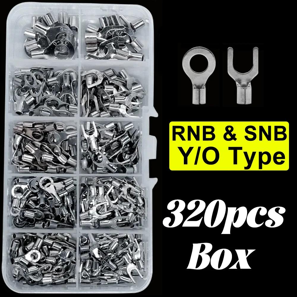 Copper Ring Fork Terminals Kit Non-Insulated Electrical O/Y Type Brass Terminal Assortment Set Cable Wire Connector Crimp Spade