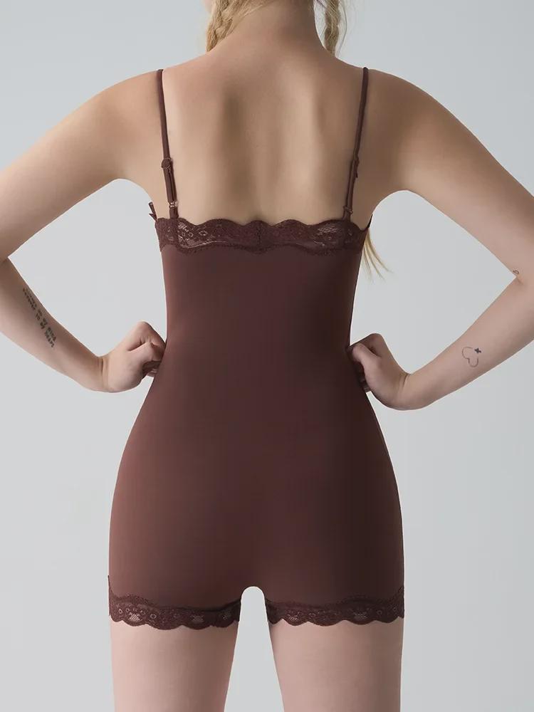 Sexy European & American Lace Slim Backless Jumpsuit with Adjustable Straps and Breathable Hip-Lifting Design