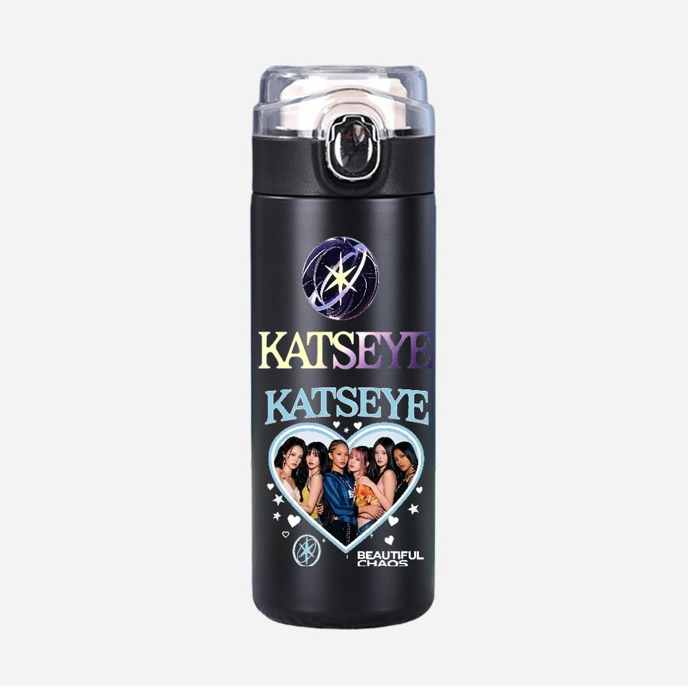 400Ml Water Bottle Anime Cartoon KATSEYE Printed Thermos Cup Portable Stainless Steel Outdoor Sports Water Cup Children Kid Gift