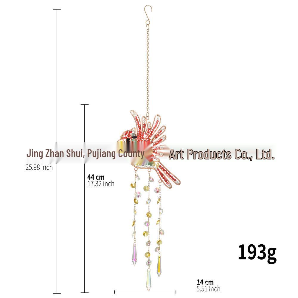 Indian Style Natural Crushed Stone Red Bird Hand-Woven Crystal Suncatcher