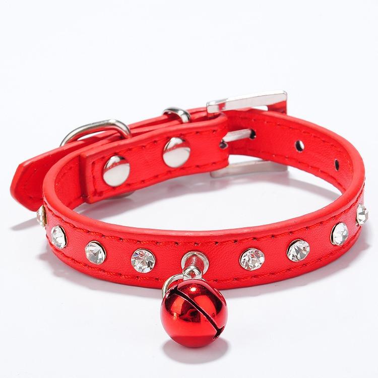 Pet collar Single row diamond bell PU leather Suitable for small and medium-sized dogs and cats Neck collar Pet collar